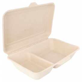 Sugarcane Hinged Container "Menu Box" 2 Compartments 22,5x16,5x6,4cm (50 Units) 