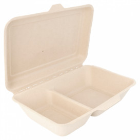 Sugarcane Hinged Container "Menu Box" 2 Compartments 22,5x16,5x6,4cm (500 Units)