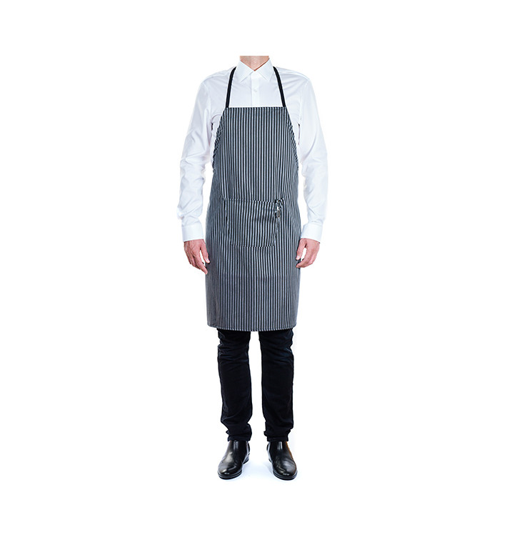 Serving apron bib and pocket Grey and Black Stripes 75x90cm (1 Unit) 