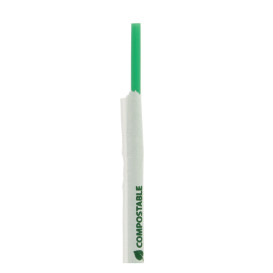 Plastic Straw Straight PLA Wrapped Green Ø0,8cm 18cm (400 Units)