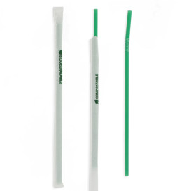 Plastic Straw Straight PLA Wrapped Green Ø0,8cm 18cm (400 Units)