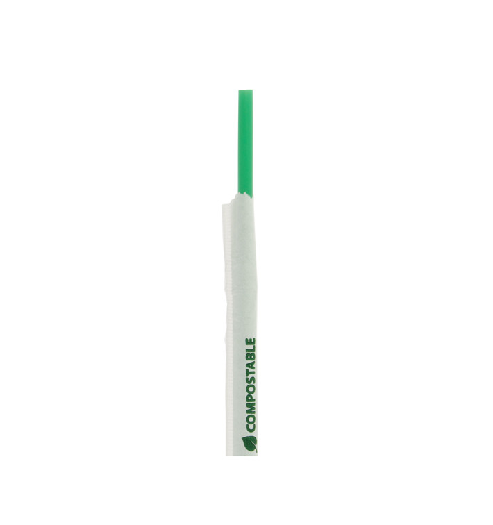 Plastic Straw Straight PLA Wrapped Green Ø0,8cm 18cm (4800 Units)