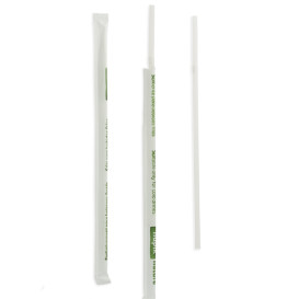 Plastic Straw Flexible PLA Wrapped White Ø0,5cm 21cm (250 Units)