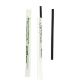 Plastic Straw Straight PLA Wrapped Black Ø0,6cm 14cm (250 Units)