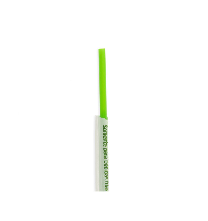 Plastic Straw Straight PLA Wrapped Green Ø0,6cm 20cm (250 Units)