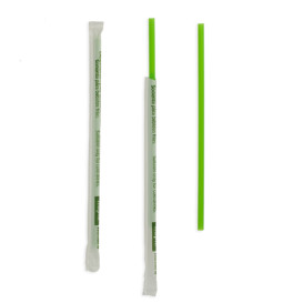 Plastic Straw Straight PLA Wrapped Green Ø0,6cm 20cm (250 Units)