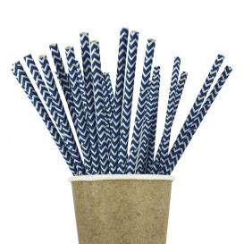 Paper Straw Straight Blue and White Ø0,6cm 20cm (100 Units) 