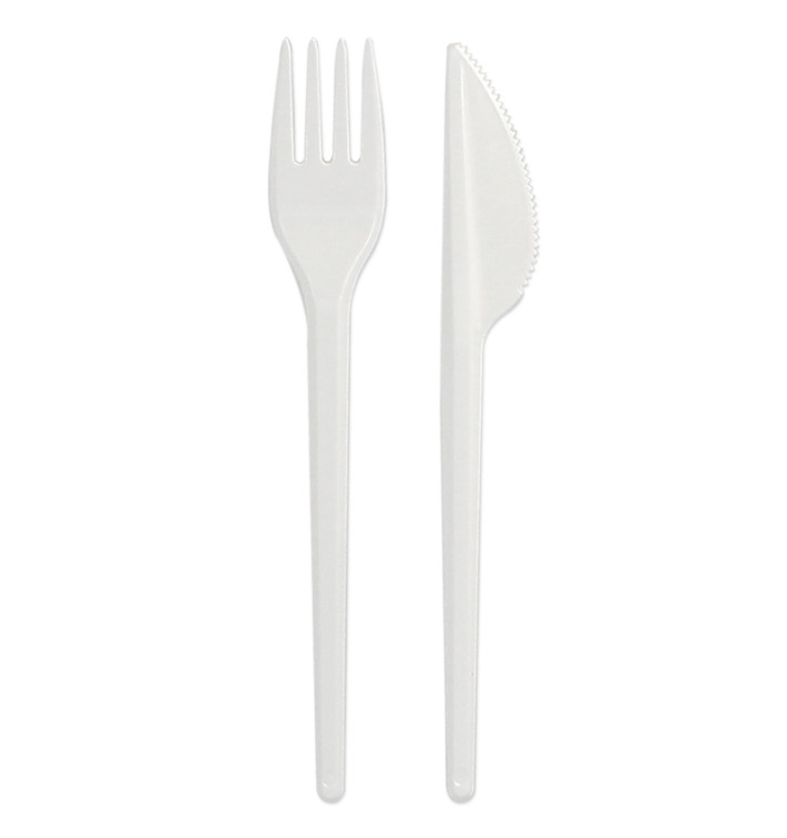 Plastic Cutlery kit PS Fork and Knife White (500 Units)