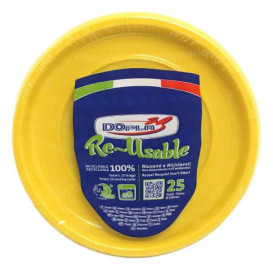 Plastic Plate Deep Round shape Octogonal Yellow Ø22 cm (25 Units) 