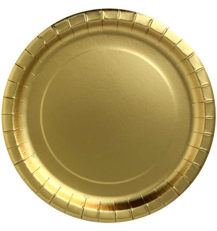 Paper Plate Round Shape "Party Shiny" Gold Ø34cm (3 Units) 