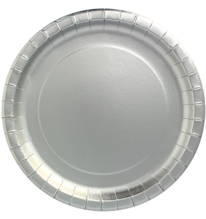 Paper Plate Round Shape "Party" Silver Ø34cm (3 Units) 