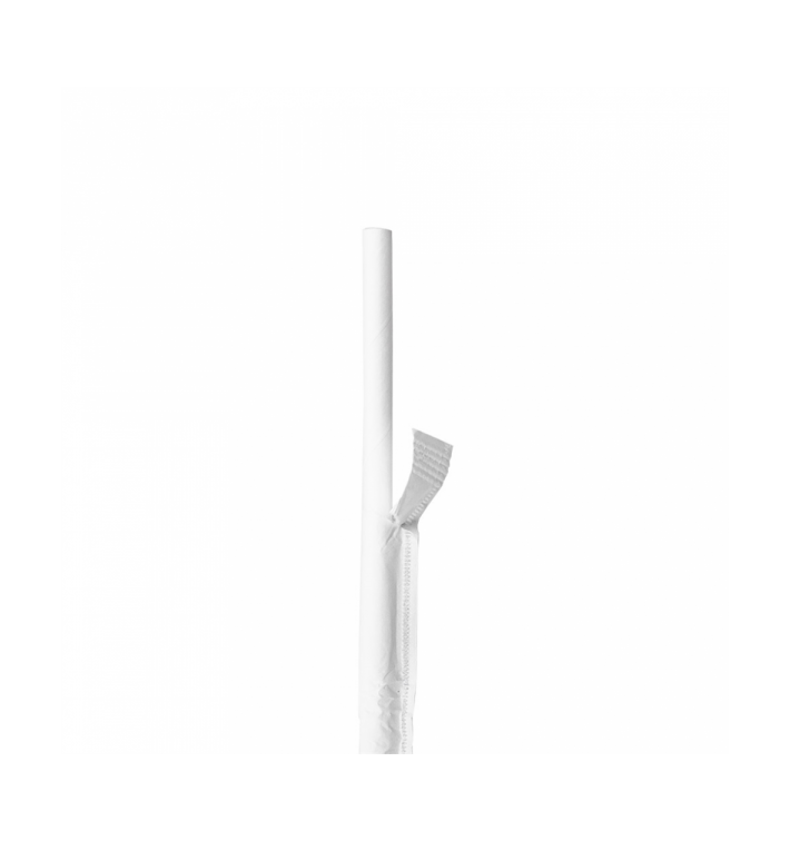 Paper Straw Straight White Wrapped With a White Sleeve Ø0,8cm 20cm (300 Units)