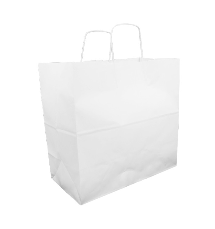 Paper Bag with Handles Kraft White 100g 35+15x30cm (25 Units) 