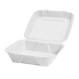 Sugarcane Hinged Container "Menu Box" White 24x23x7,7cm (200 Units)