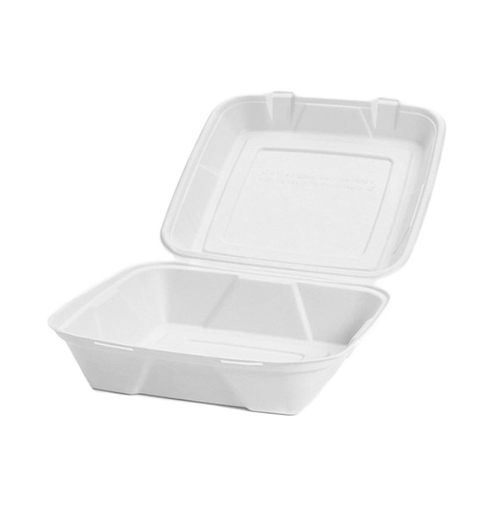 Sugarcane Hinged Container "Menu Box" White 24x23x7,7cm (200 Units)