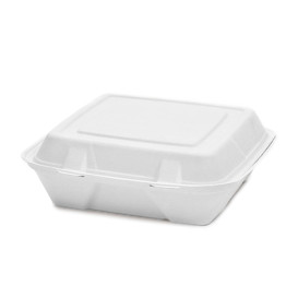 Sugarcane Hinged Container "Menu Box" White 24x23x7,7cm (200 Units)