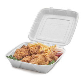 Sugarcane Hinged Container "Menu Box" White 24x23x7,7cm (200 Units)