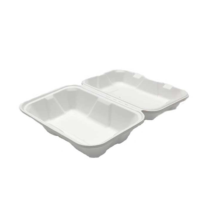 Sugarcane Hinged Container "Menu Box" White 23x15x7,7cm (200 Units) 