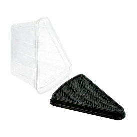 Plastic Cake Slice Container Clear Black Base (50 Units)