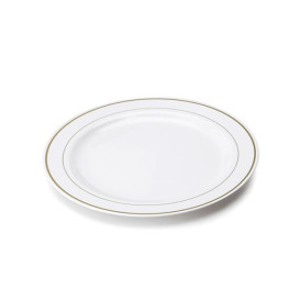 Plastic Plate Extra Rigid with Border Gold 15cm (20 Units) 