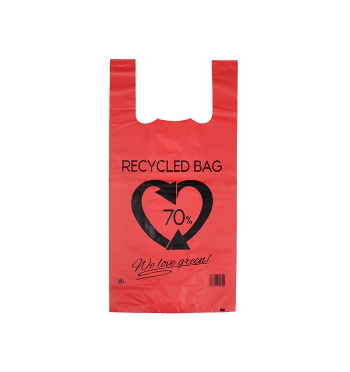 Plastic T-Shirt Bag 70% Recycled Red 42x53cm 50µm (1.000 Units)