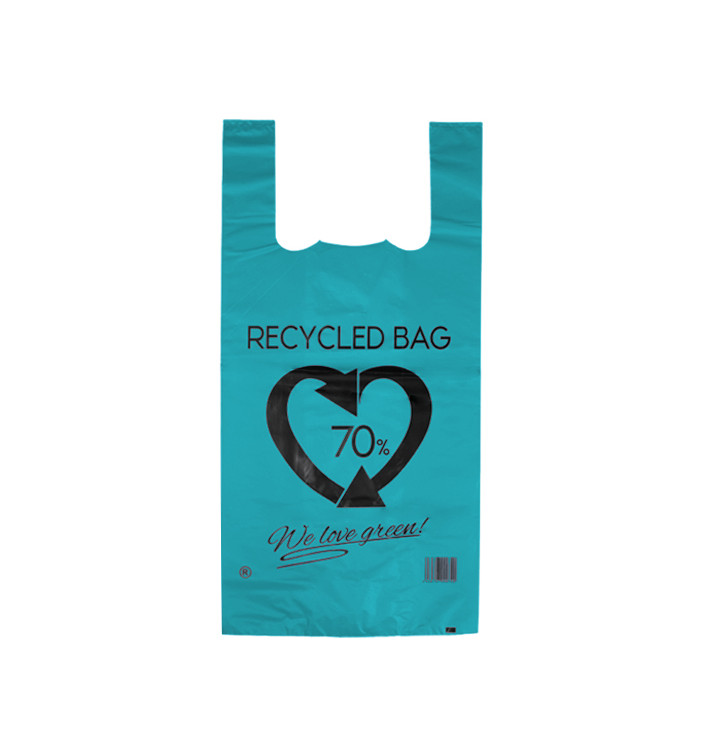 Plastic T-Shirt Bag 70% Recycled Blue 42x53cm 50µm (50 Units) 