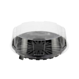 Plastic Cake Slice Container Clear Black Base Ø22x6,5cm (60 Units)