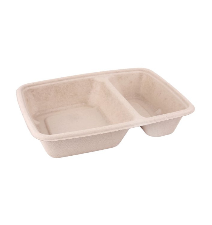 Sugarcane PLA Container 2 Compartments 820ml 23x18x3cm (75 Units)