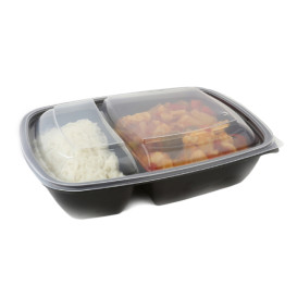 Plastic Deli Container with Lid PP Black 2C 1300ml 28x20cm (15 Units) 