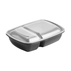 Plastic Deli Container with Lid PP Black 2C 1300ml 28x20cm (15 Units) 