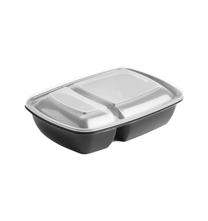 Plastic Deli Container with Lid PP Black 2C 1300ml 28x20cm (15 Units) 