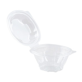 Plastic Hinged Salad Bowl PLA Round Shape 375ml (300 Units)