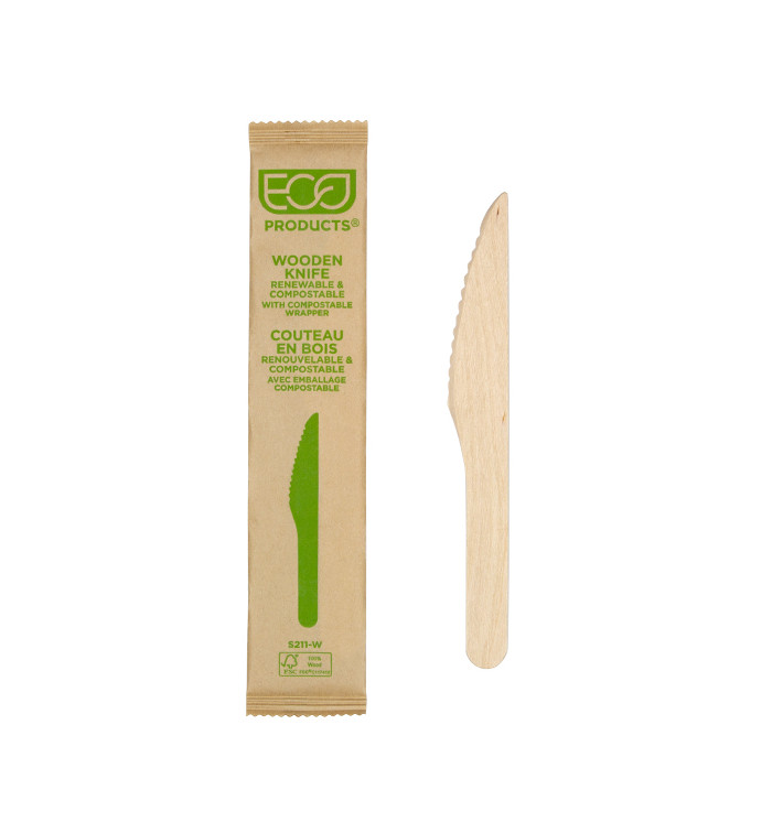 Wrapped Disposable Wooden Knife 16,5cm (25 Units) 