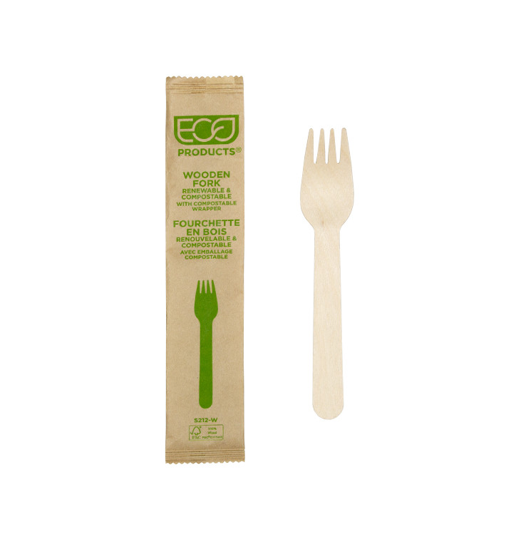 Wrapped Disposable Wooden Fork 16cm (500 Units)