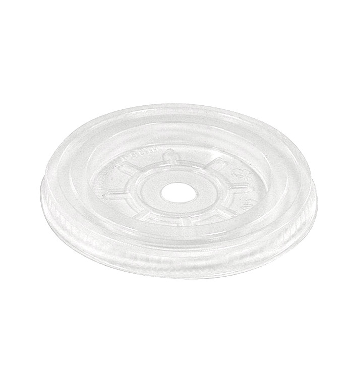 Plastic Lid with Hole PLA Flat Clear Ø7,8cm (100 Units)  