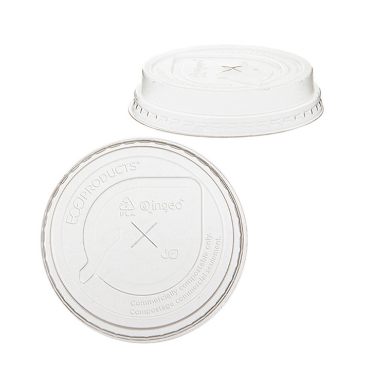 Plastic Lid with Straw Slot PLA for Cornstarch Cup 205,295ml (1.000 Units)