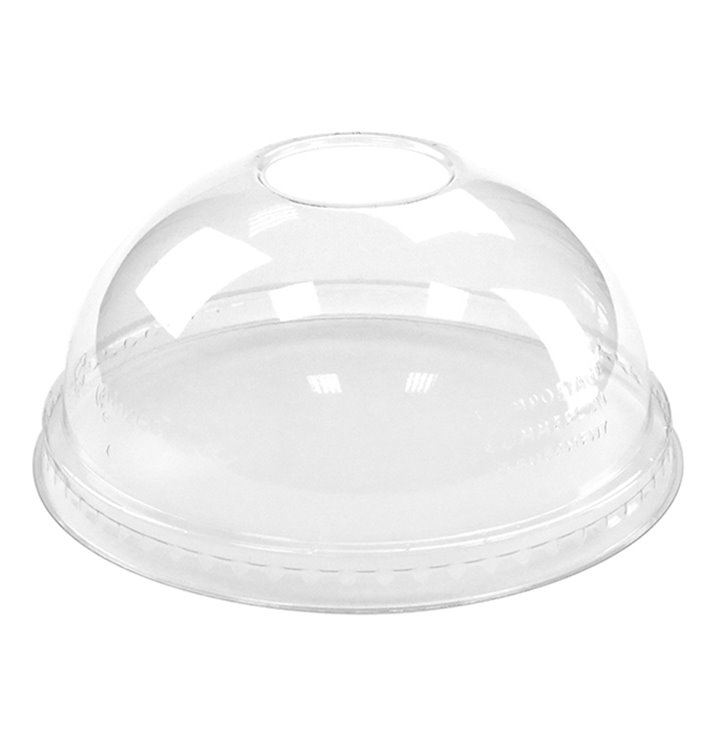 Plastic Dome Lid with Hole PLA for Cup 265,355,590ml (1.000 Units)