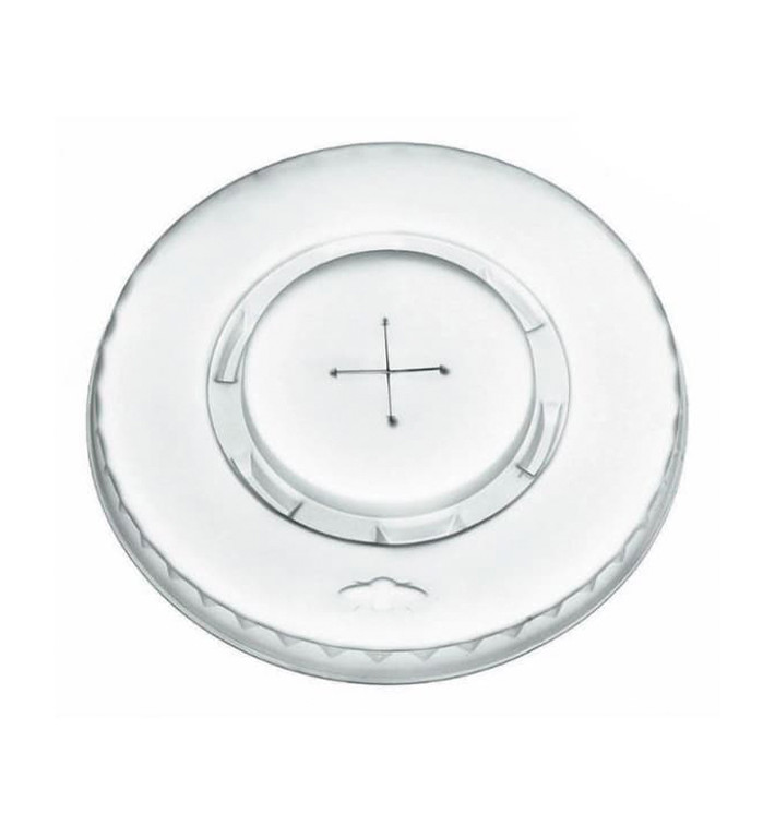 Plastic Lid with Straw Slot PLA Flat Clear Ø9,5cm (100 Units)  