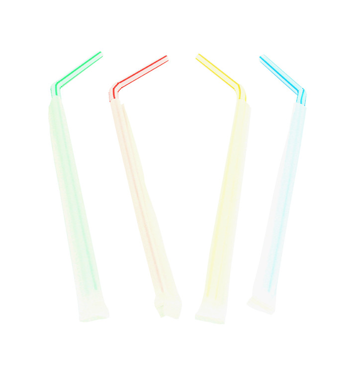 Plastic Straw Flexible PS Paper wrapped Striped Ø0,5cm 23cm (250 Units)