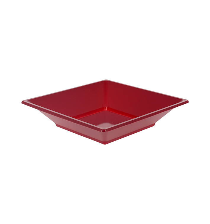 Plastic Plate Deep Square shape Burgundy 17 cm (25 Units) 