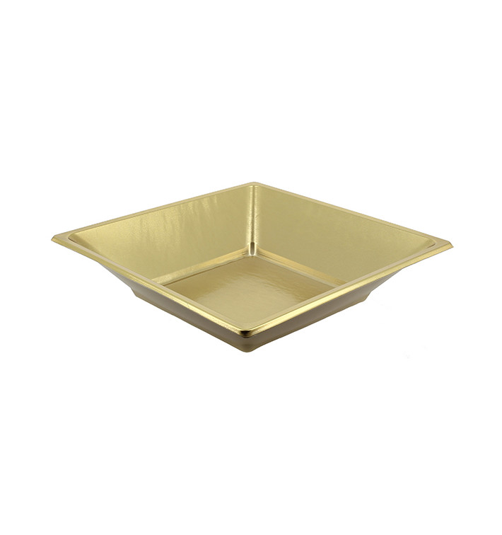 Plastic Plate Deep Square shape Gold 18 cm (300 Units)