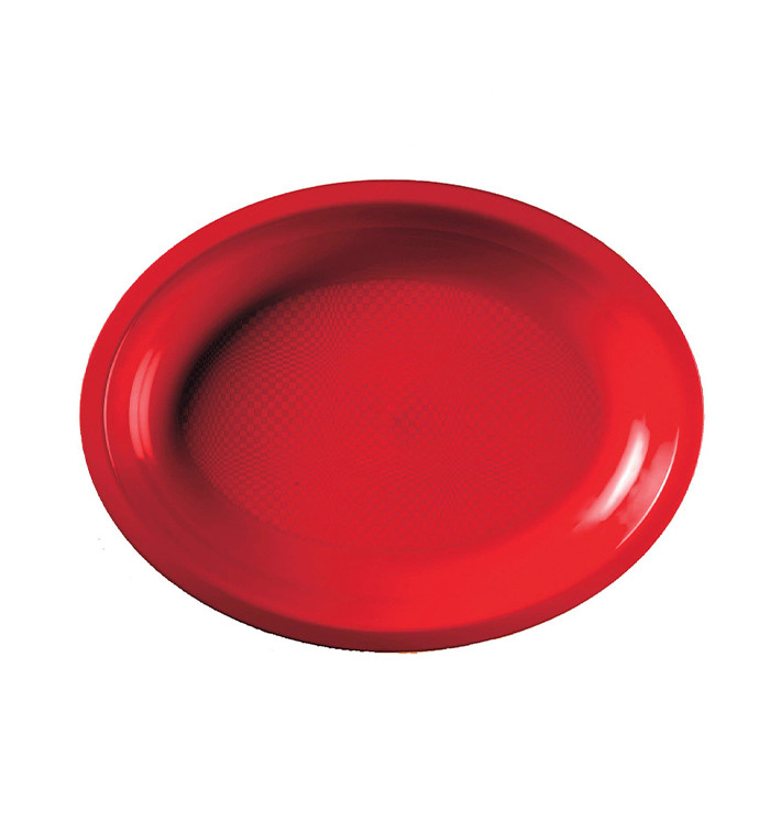 Plastic Platter Microwavable Oval Shape Red "Round" 25,5x19 cm (600 Units)