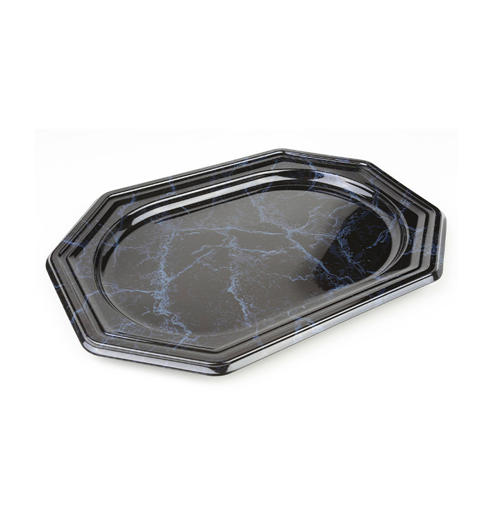 Plastic Platter Octogonal Shape Marble 27x19 cm (5 Units) 