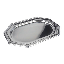 Plastic Platter Octogonal Shape Silver 27x19 cm (5 Units) 