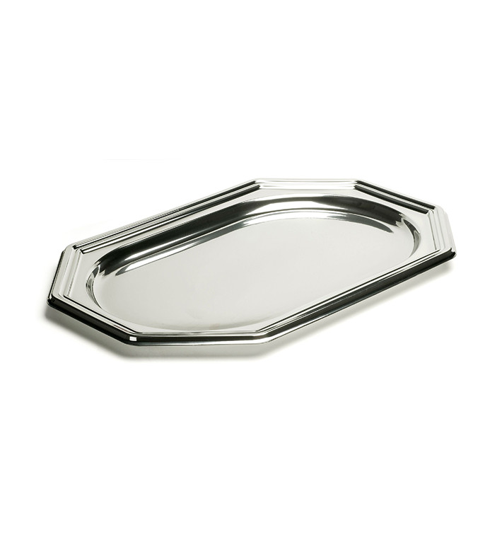 Plastic Platter Octogonal Shape Silver 46X30 cm (5 Units) 