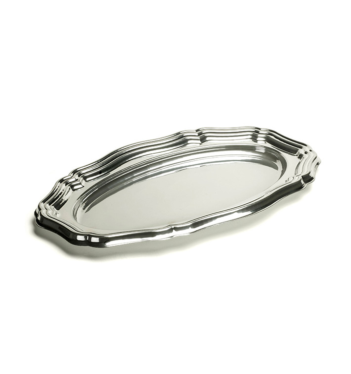 Plastic Platter Oval Shape Silver 40x27 cm (5 Units) 