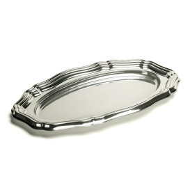 Plastic Platter Oval Shape Silver 58x30 cm (50 Units)