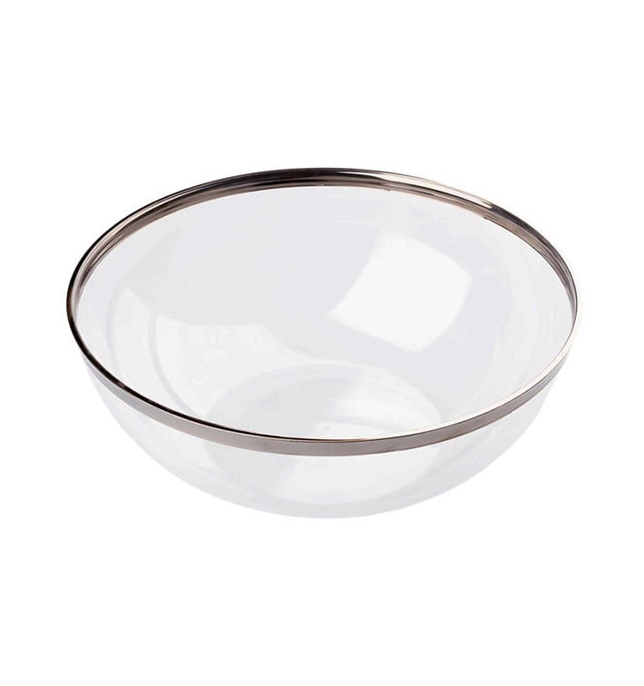 Plastic Bowl with Rim PS Crystal Hard Silver 3500ml Ø27cm (4 Units) 