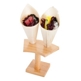 Bamboo Serving Cone Holder 2 slots (24 Units)