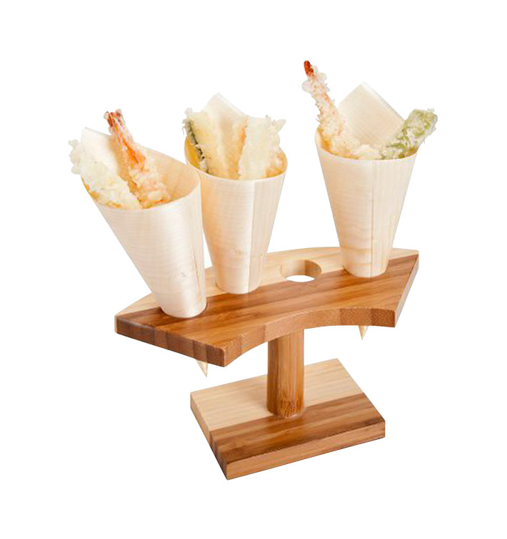 Bamboo Serving Cone Holder 4 slots (12 Units)